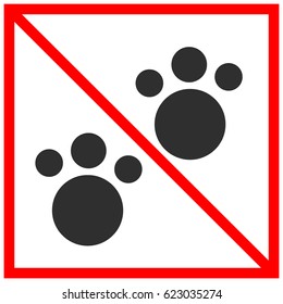 flat black animal footprints isolated in red square frame with diagonal line