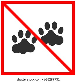 flat black animal footprints isolated in red square frame with diagonal line