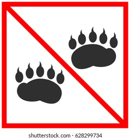flat black bear footprints isolated in red square frame with diagonal line