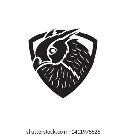 flat black bird in shield logo icon vector template