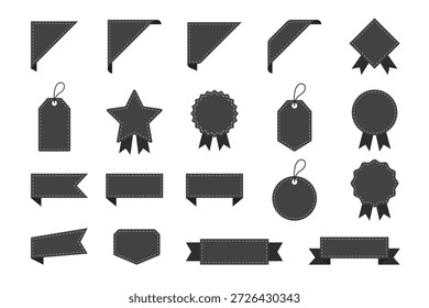 Flat Black Blank Label and Ribbon Set for Luxury and Premium Branding