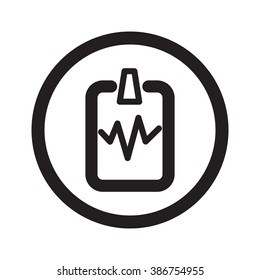 Flat black Cardiogram Clipboard web icon in circle on white background