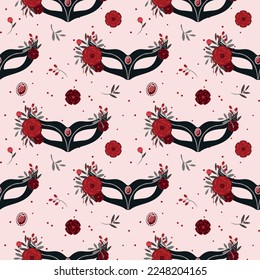 Flat black carnival mask seamless pattern