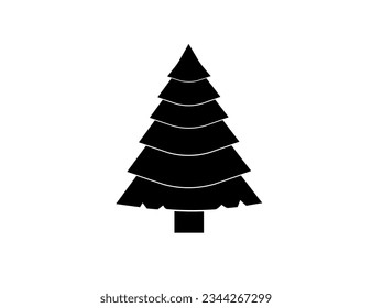 Flat black Christmas tree icon on white background. New year, celebration, holidays, christmas.