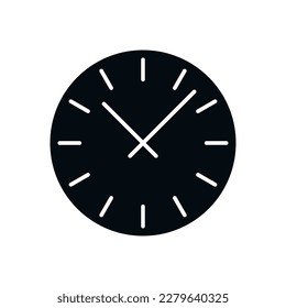 Icono de reloj negro plano sobre fondo blanco. Ilustración del vector