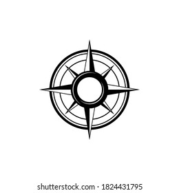 flat black compass frame isolated on white. compass traveler sign. Vector flat illustration. Orientation and navigation symbol. Old retro text bo. Journey, adventure symbol. Seach and find. Hint, help