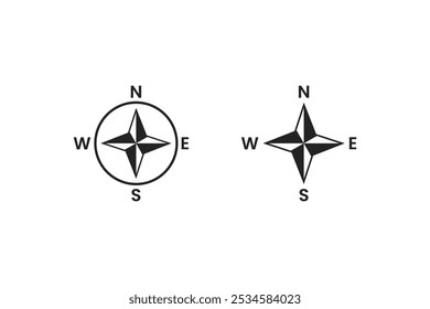 coleção de ícones de bússola preta plana, ícones de direção. norte, oeste, sul, leste