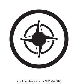 Flat black Compass Rose web icon in circle on white background