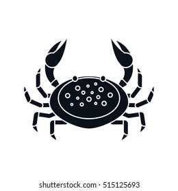 Flat black crab isolated on white background - vector illustration. Sea water animal icon.