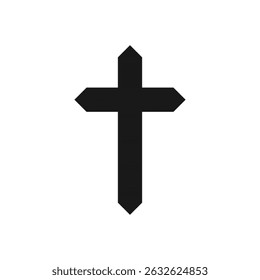 Flat black cross icon on white. Simple and clean Christian symbol.