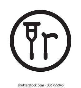 Flat black Crutch Cane web icon in circle on white background