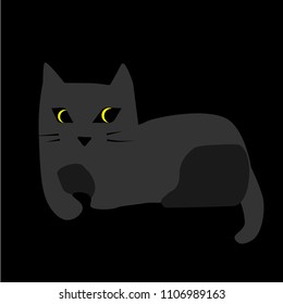Flat black cute cat illustration