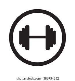 Flat black Dumbbell web icon in circle on white background