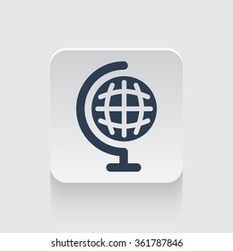 Flat black Earth Globe icon on rounded square web button