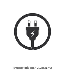 flat black electric plug in a circle, vector illustration