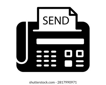 Flat Black Fax Machine with Send Text Isolated