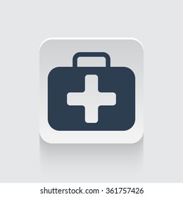 Flat black First Aid Kit icon on rounded square web button