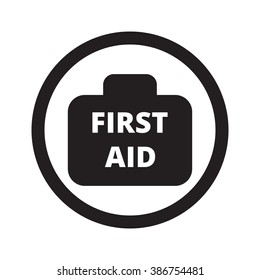 Flat black First Aid Kit web icon in circle on white background