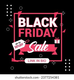  flat black Friday Instagram posts collection, Instagram post, sale social media banner template with black background
