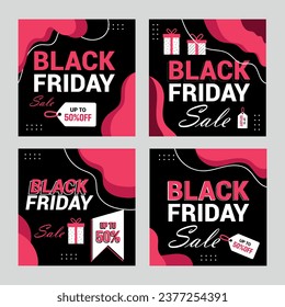  flat black Friday Instagram posts collection, Instagram post, sale social media banner template with black background
