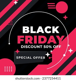  flat black Friday Instagram posts collection, Instagram post, sale social media banner template with black background
