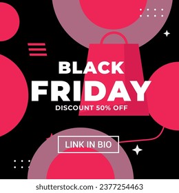  flat black Friday Instagram posts collection, Instagram post, sale social media banner template with black background
