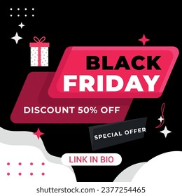  flat black Friday Instagram posts collection, Instagram post, sale social media banner template with black background
