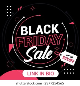  flat black Friday Instagram posts collection, Instagram post, sale social media banner template with black background
