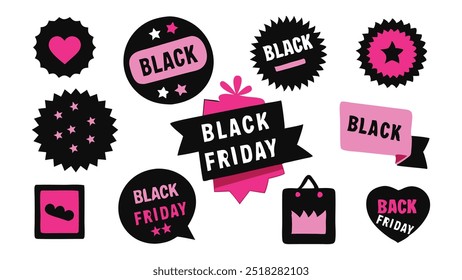 Flat black Friday stickers collection on white background