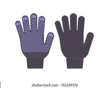 Flat black gloves for work. Vector illustration. Protective work gloves isolated on white background