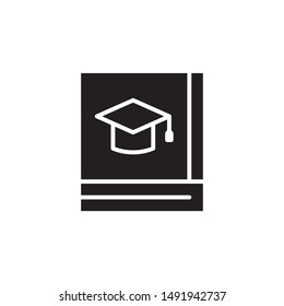flat black glyph graduation cap with book icon. Logo element illustration. university design. vector eps 10 . academic educate concept. Can be used in web and mobile . 