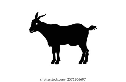 Flat Black Goat Vector with Minimalist Design – Full Body Animal Illustration