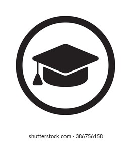 Flat black Graduation Cap web icon in circle on white background