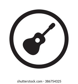 Flat black Guitar web icon in circle on white background