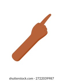 Mano negra plana con el dedo desnudo que muestra la etiqueta engomada número uno. Postura de mano humana aislada para contar y señal de gesto. Estilo de icono mínimo, ideal para la educación o los Elementos de diseño.