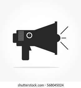 flat black hand speaker shouting icon with shadow effect