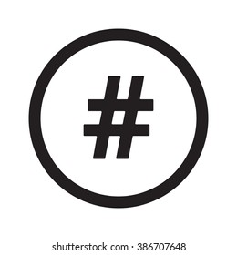 Flat black Hashtag web icon in circle on white background