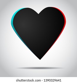 Flat Black Heart Icon with red and blue edges  Isolated on White Background. Vector illustration. EPS10