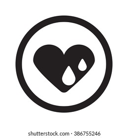 Flat black Heart Water web icon in circle on white background