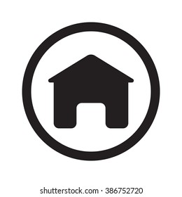 Flat black Home web icon in circle on white background