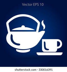 Flat a black hot teapot icon. Vector