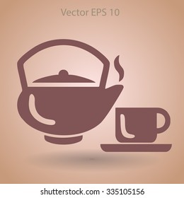 Flat a black hot teapot icon. Vector