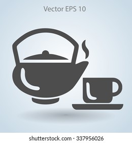 Flat a black hot teapot icon. Vector