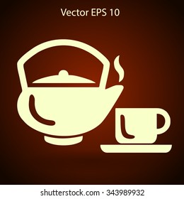 Flat a black hot teapot icon. Vector