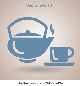 Flat a black hot teapot icon. Vector