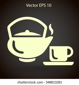 Flat a black hot teapot icon. Vector