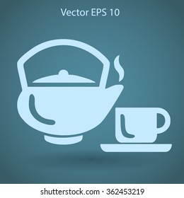 Flat a black hot teapot icon. Vector