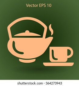Flat a black hot teapot icon. Vector