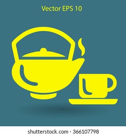 Flat a black hot teapot icon. Vector