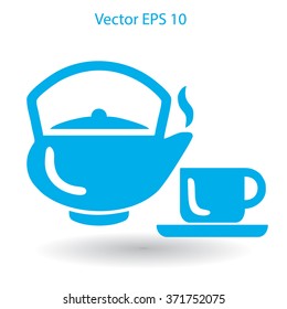 Flat a black hot teapot icon. Vector